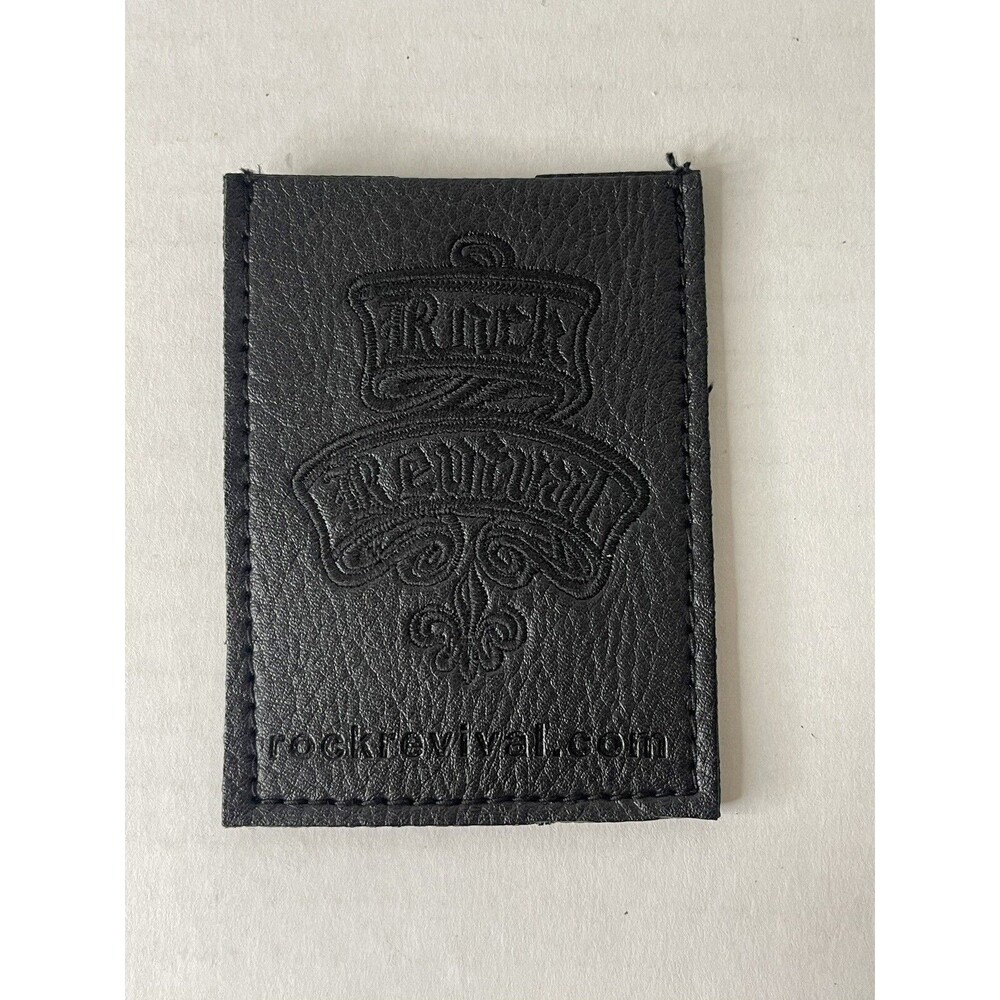 New Rock Revival Black Leather Card Case Sleeve Wallet Single Pocket Embroidered